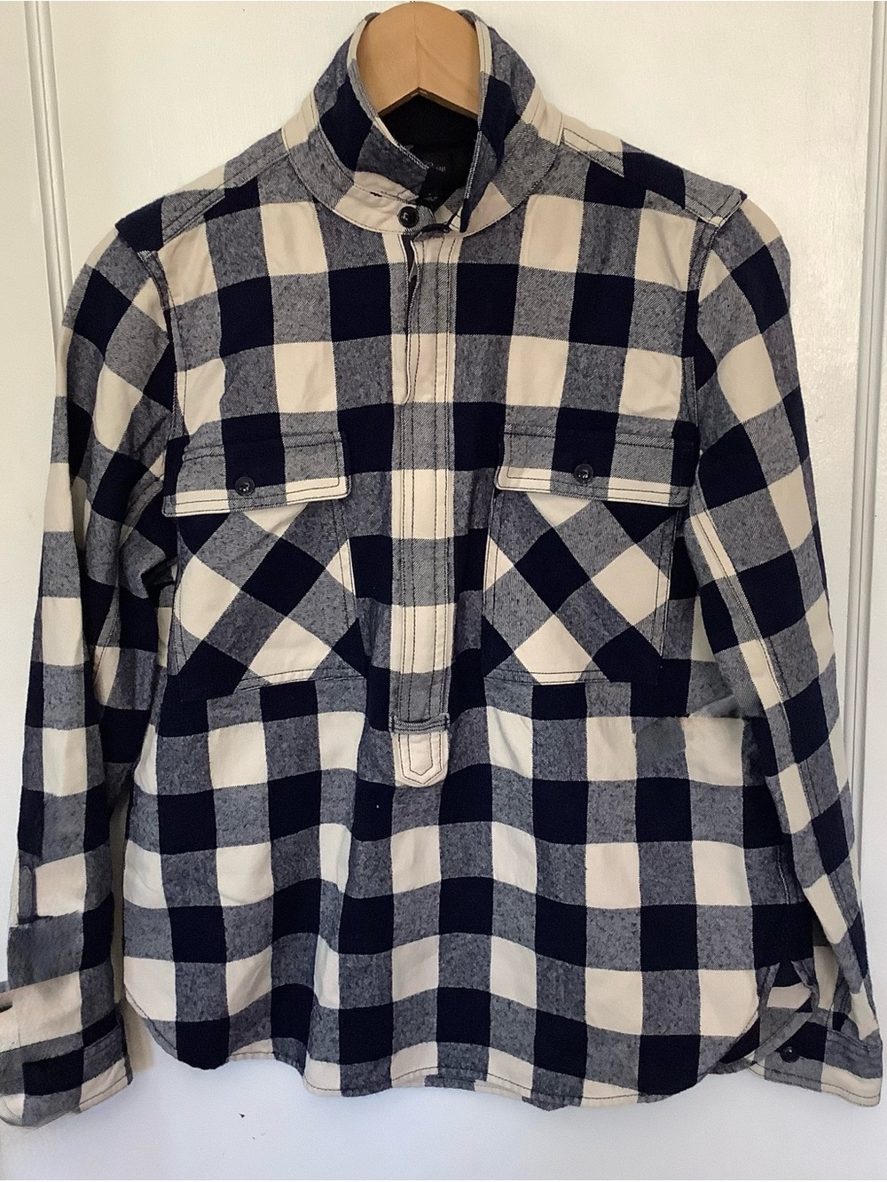 J  Crew Women's Blue Buffalo Plaid Wool Blend 3/4 Zip  Size Small - Picture 2 of 5